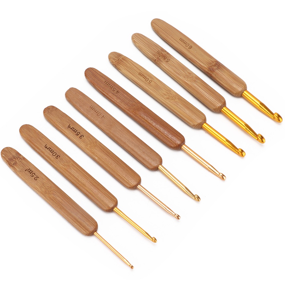 Wooden Crochet Hooks Ergonomic Handle - Juego de 8 agujas de ganchillo