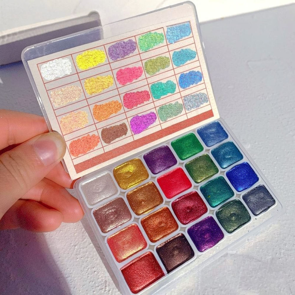 Watercolor Paint Set Solid Pigment - Set de acuarelas metálicas concentradas, pigmentos